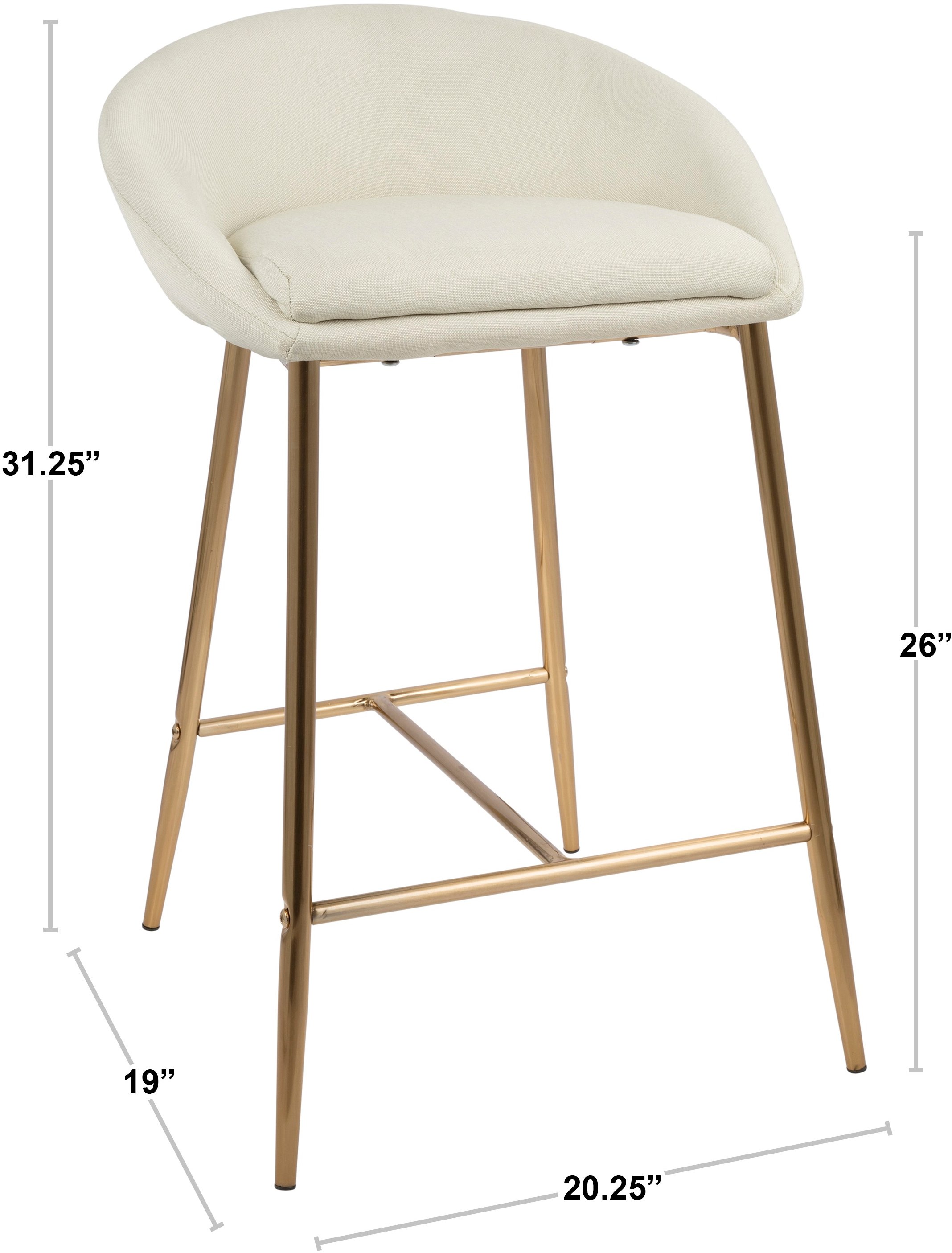B26-MATSE-AUCR2 Contemporary Glam Cream and Gold 26 Inch Counter Height Stool (Set of 2) - Matisse-4