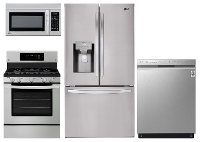 KIT LG 4 Piece Gas Kitchen Appliance Package with 27.9 cu. ft. French Door Refrigerator - Stainless Steel