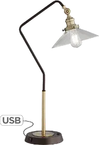 Alfie Industrial Bronze and Brass Desk Lamp with USB