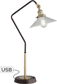 Industrial Bronze and Brass Desk Lamp with USB - Alfie