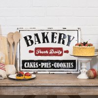 White, Red and Black Metal Bakery Wall Sign