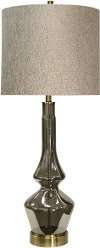 Gray Smoke Glass Table Lamp with Brass Metal Accents - Burgetts