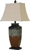 Brown, Navy, Green and Blue Reactive Glaze Ceramic Table Lamp