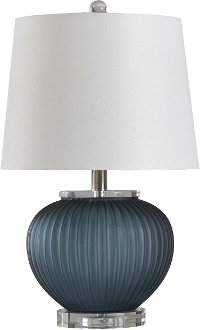 Blue Smoke Ribbed Glass Table Lamp with Clear Acrylic Base
