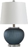 Clearance Blue Smoke Ribbed Glass Table Lamp with Clear Acrylic Base