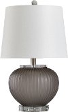 Gray Smoke Ribbed Glass Table Lamp with Clear Acrylic Base