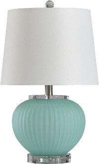 Aqua Smoke Ribbed Glass Table Lamp with Clear Acrylic Base