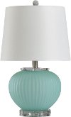 Clearance Aqua Smoke Ribbed Glass Table Lamp with Clear Acrylic Base