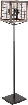 LS-ORLNFL-BK+BN Black Metal Floor Lamp with Wooden Wire Crate Shade - Orleans