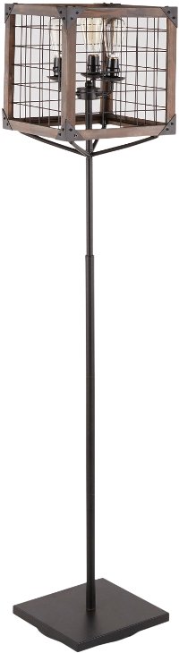 LS-ORLNFL-BK+BN Black Metal Floor Lamp with Wooden Wire Crate Shade - Orleans