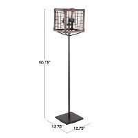 LS-ORLNFL-BK+BN Black Metal Floor Lamp with Wooden Wire Crate Shade - Orleans-4