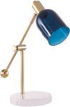 L-MARCLTB-AU+BU Gold Metal and White Marble Table Lamp with Blue Shade - Marcel