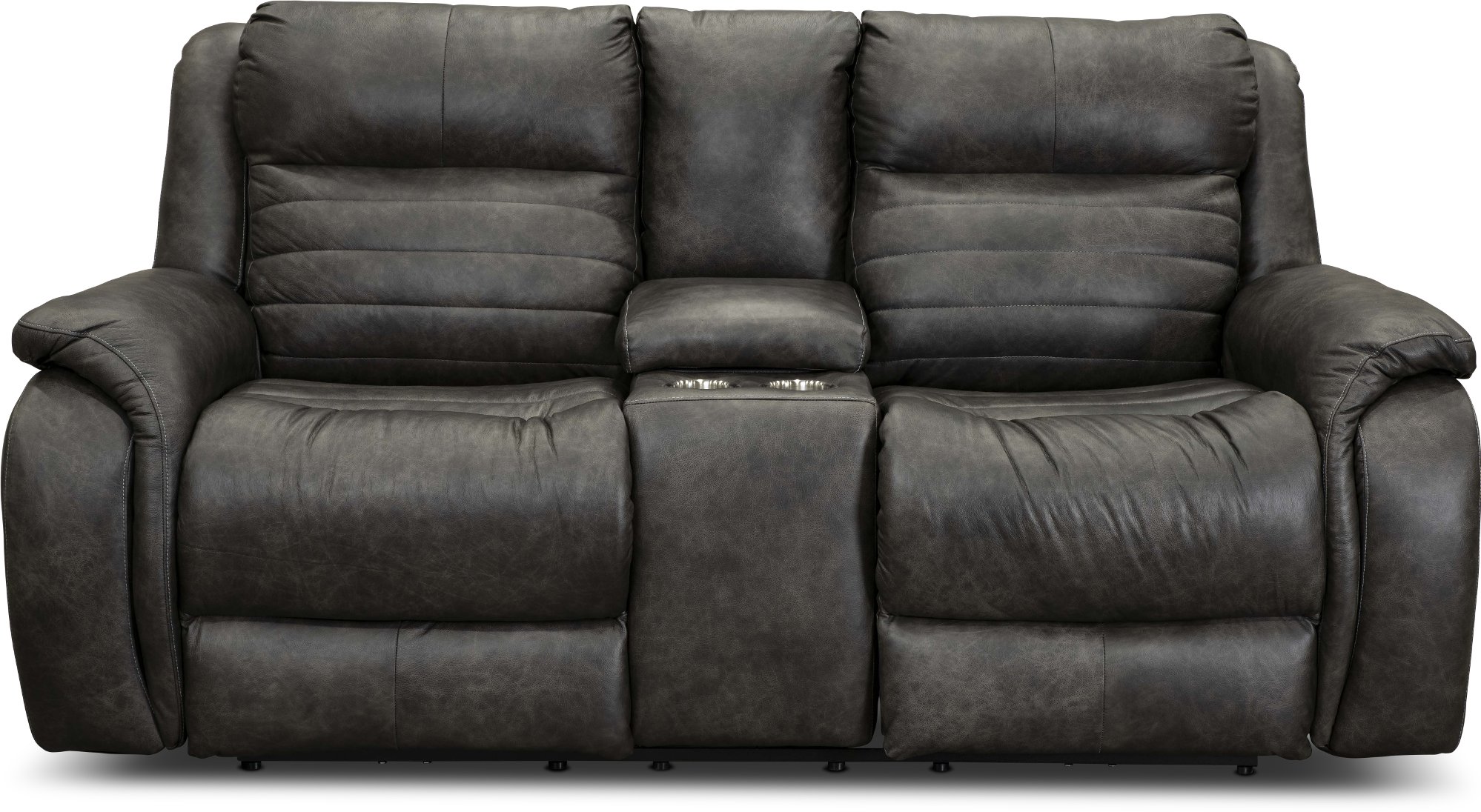 Essex Slate Gray SoCozi Leather-Match Power Reclining Loveseat with Console-1