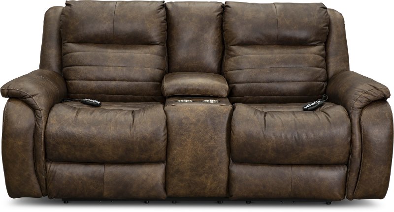 Power Reclining Loveseat With Console, Dark Brown Leather Loveseat Recliner