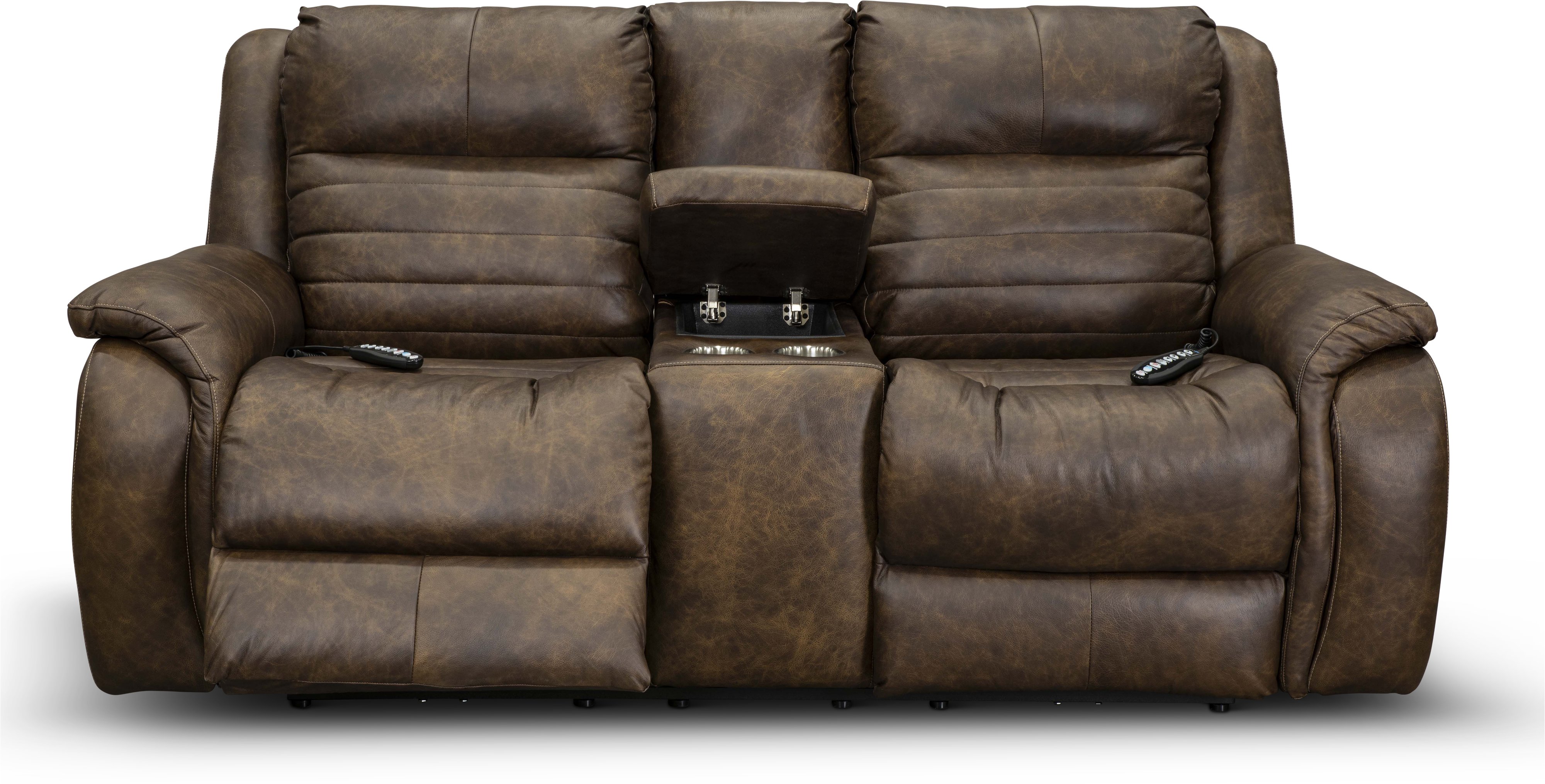 SoCozi Brown Leather-Match Power Reclining Loveseat with Console-3