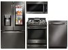 KIT LG 4 Piece Gas Kitchen Appliance Package with Smart Refrigerator - Black Stainless Steel