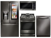 KIT LG 4 Piece Gas Kitchen Appliance Package with Smart Refrigerator - Black Stainless Steel