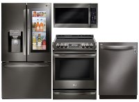 KIT LG 4 Piece Electric Kitchen Appliance Package with Smart Refrigerator - Black Stainless Steel
