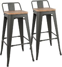 BS-LBOR-GY+BN2B Industrial Gray and Brown Metal 30 Inch Bar Stool (Set of 2) - Oregon