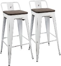 BS-LBOR-VW-E2B Industrial Vintage White and Brown Metal 30 Inch Bar Stool (Set of 2) - Oregon