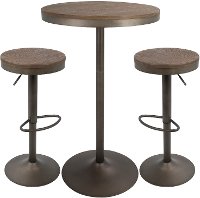 B-DAK3-AN+BN Industrial Farmhouse Brown Adjustable 3 Piece Dining Set - Dakota