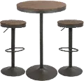 B-DAK3-GY+BN Industrial Farmhouse Brown and Gray Adjustable 3 Piece Dining Set - Dakota