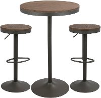 B-DAK3-GY+BN Industrial Farmhouse Brown and Gray Adjustable 3 Piece Dining Set - Dakota