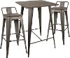 B-LBOR3-AN+E Industrial Antique Brown 3 Piece Pub Set - Oregon