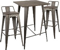 B-LBOR3-AN+E Industrial Antique Brown 3 Piece Pub Set - Oregon