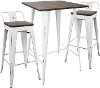 B-LBOR3-VW+E Industrial White and Brown 3 Piece Pub Set - Oregon