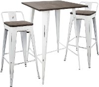 B-LBOR3-VW+E Industrial White and Brown 3 Piece Pub Set - Oregon
