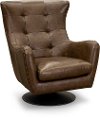Modern Teak Brown Leather Swivel Chair - Collective