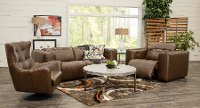 Modern Teak Brown Leather Swivel Chair - Collective-3