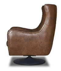 Modern Teak Brown Leather Swivel Chair - Collective-6