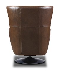 Modern Teak Brown Leather Swivel Chair - Collective-7