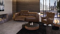 Modern Teak Brown Leather Swivel Chair - Collective-8
