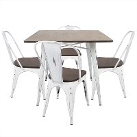 DS-OR5-VW+E Industrial White and Brown 5 Piece Dining Set - Oregon