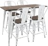 C-ORHB5-VW+E Industrial White and Brown 5 Piece Counter Height Dining Set with High Back Stools - Oregon