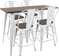 C-ORHB5-VW+E Industrial White and Brown 5 Piece Counter Height Dining Set with High Back Stools - Oregon