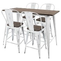 C-ORHB5-VW+E Industrial White and Brown 5 Piece Counter Height Dining Set with High Back Stools - Oregon-3