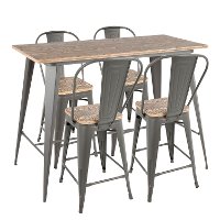 C-ORHB5-GYBN Industrial Gray and Brown 5 Piece Counter Height Dining Set with High Back Stools - Oregon