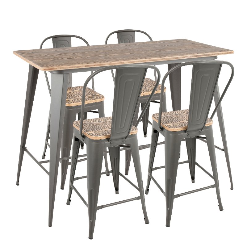 Industrial Gray And Brown 5 Piece Counter Height Dining Set With High Back Stools Oregon Rc Willey Furniture Store