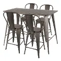 C-ORHB5-ANE Industrial Antique Brown 5 Piece Counter Height Dining Set - Oregon