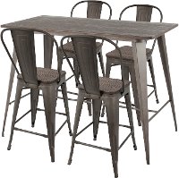 C-ORHB5-ANE Industrial Antique Brown 5 Piece Counter Height Dining Set with High Back Stools - Oregon
