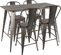 C-ORHB5-ANE Industrial Antique Brown 5 Piece Counter Height Dining Set with High Back Stools - Oregon-3