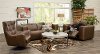 Modern Teak Brown Leather Power Reclining Sofa with Adjustable Headrest - Collective