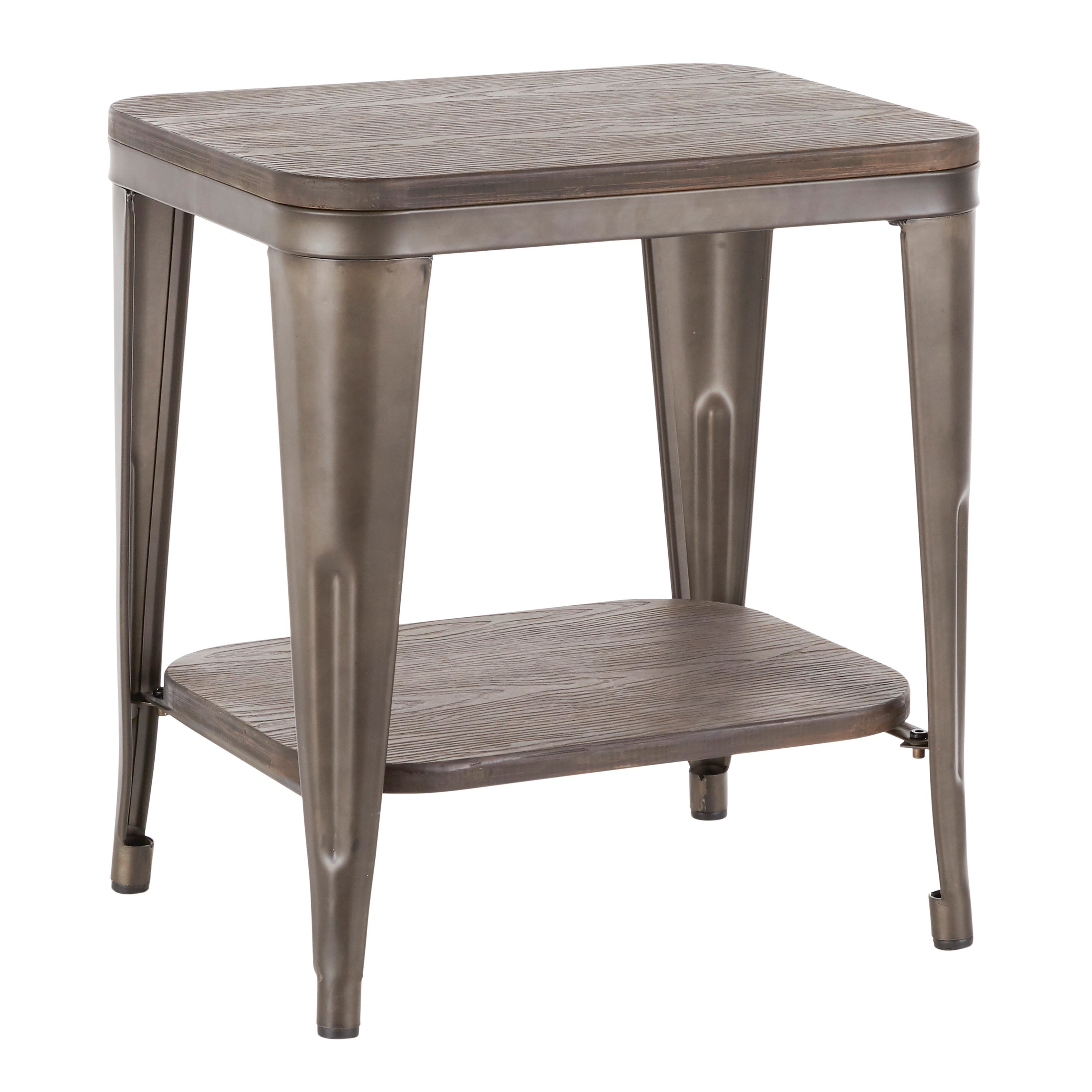 TE-OR-ANE Antique Metal and Espresso Industrial End Table - Oregon-1