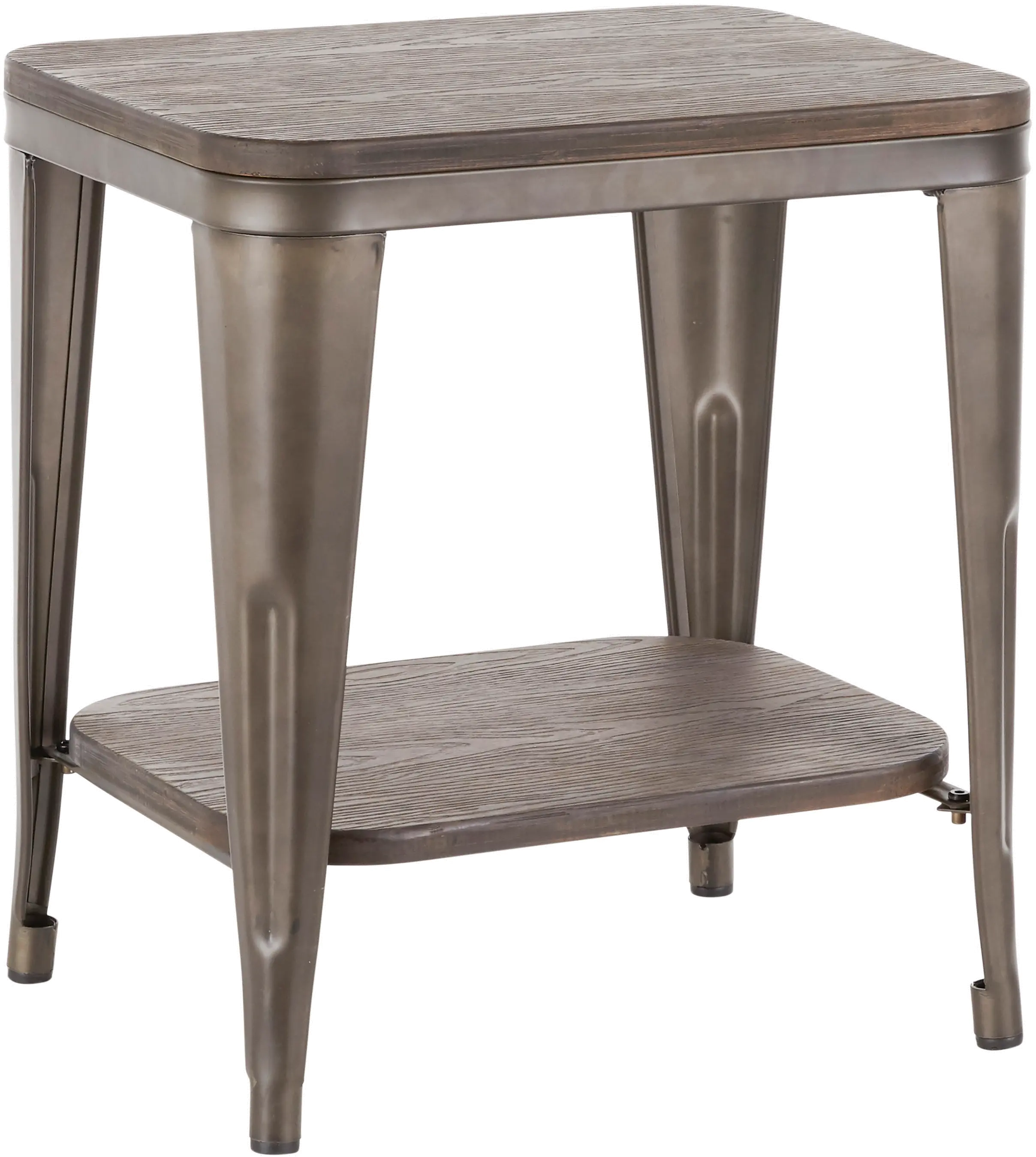 TE-OR-ANE Antique Metal and Espresso Industrial End Table - Oregon-1