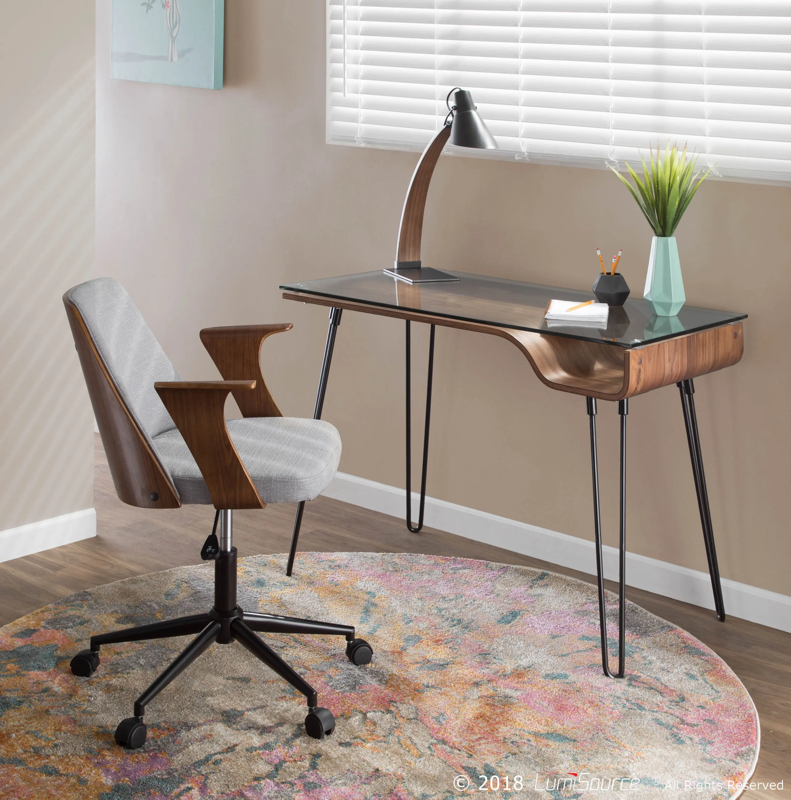 OFD-AVERY-WL Walnut and Black Metal Mid-Century Modern Desk-3