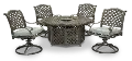 Macan 5 Piece Gray and Blue Swivel Chair and Fire Pit Patio Set